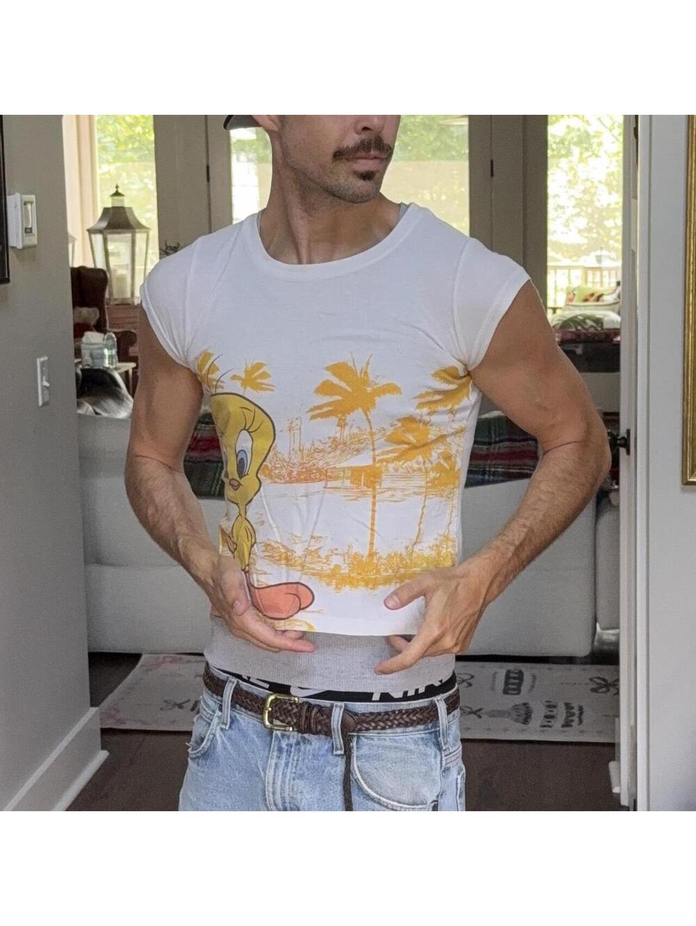 ✨ Y2K Tweety Bird Glitter Baby Tee Youth L (10/12) Fits Adult XS